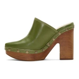 Jacquemus Olive Green Grained Lambskin Leather Les Sabots Heel Clogs